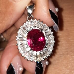 AUTHENTIC GENUINE DIAMONELLE STERLING SILVER CZ JULY BIRTHSTONE RUBY NECKLACE 💝